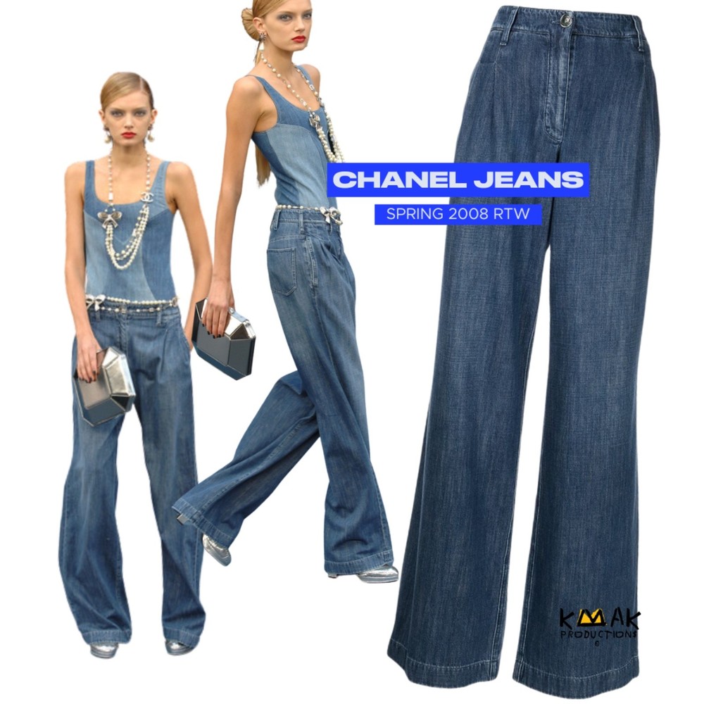 CHANEL 2008 Runway Wide Leg Denim Jeans
